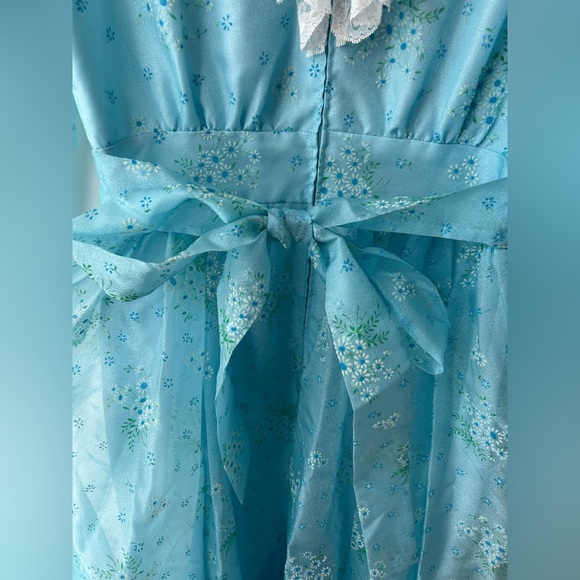Vintage 70s Gunne Sax Style Blue Prairie Dress High Neck Lace Trim Cottagecore - Picture 15 of 15
